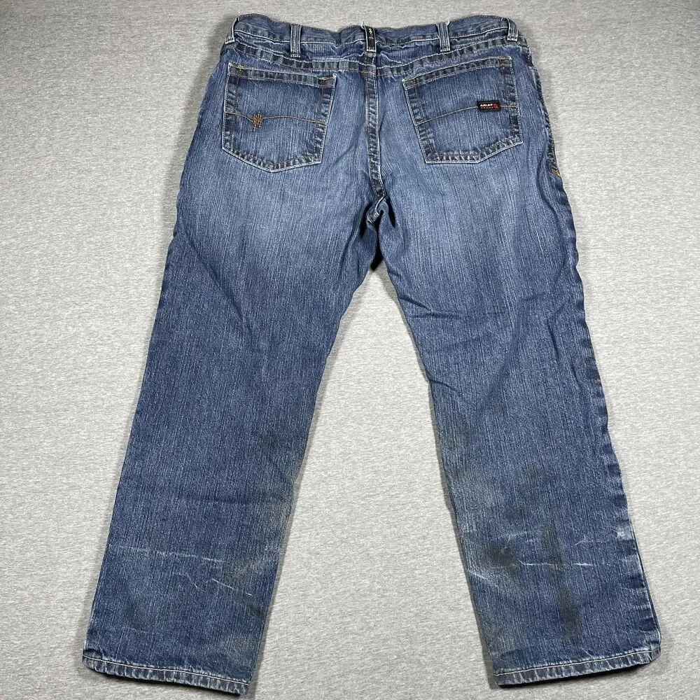 Ariat M3 FR Jeans Mens 38x30 Blue Medium Wash Loose Straight Flame Resistant